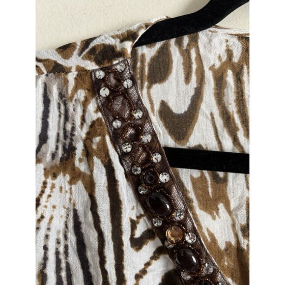 Vintage Y2k 90s Cato Beaded‎ Top Womens Medium Animal Print Summer Neutral Tan - Picture 4 of 7